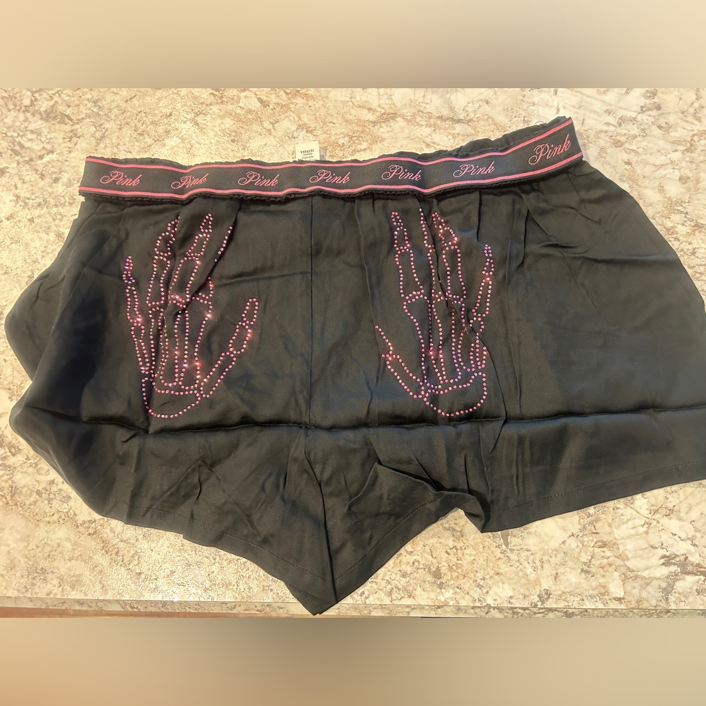 VS PINK Bling Pajama Shorts Halloween Skeleton LARGE NWT